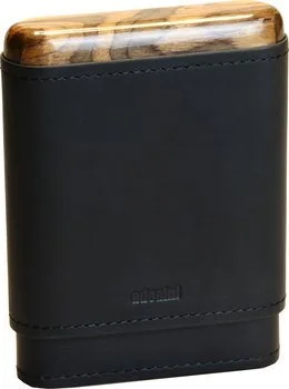 adorini ægte læder cigarholder sort 3-5 cigarer, top og bund i træ