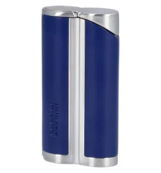 adorini Single Jet Curve Lighter Blå / Satin Sølv inkl. cigarstik