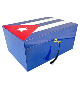 Cigar Humidor Blå med Cubansk Flag 100 Cigarer