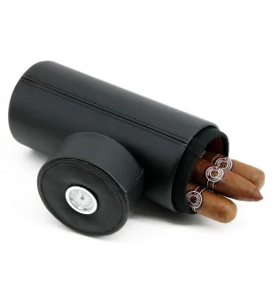 BigSmoke Læder Cigar Rejsetaske Tube Cedar foret inkl. Hygrometer