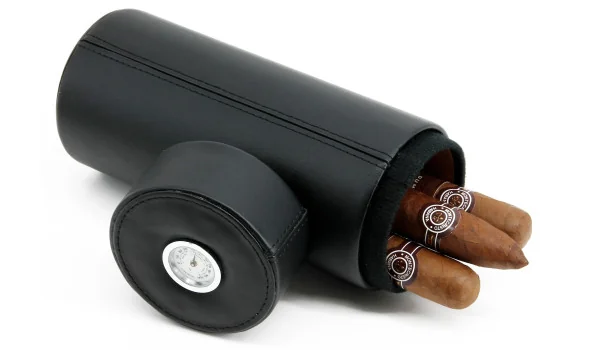 BigSmoke Læder Cigar Rejsetaske Tube Cedar foret inkl. Hygrometer