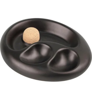 Askebæger i keramik, oval, sort mat med 2 hylder