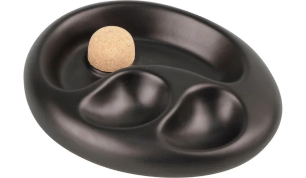 Askebæger i keramik, oval, sort mat med 2 hylder