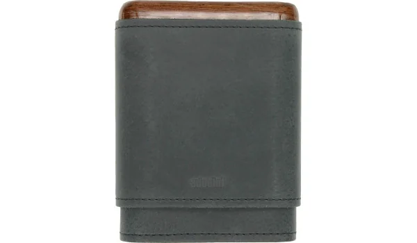 adorini ægte læder cigarholder sort 3-5 cigarer, top og bund i træ