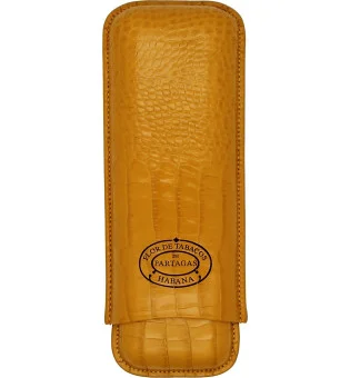 Partagas cigaretui i læder, sennepsfarvet, til 2 cigarer