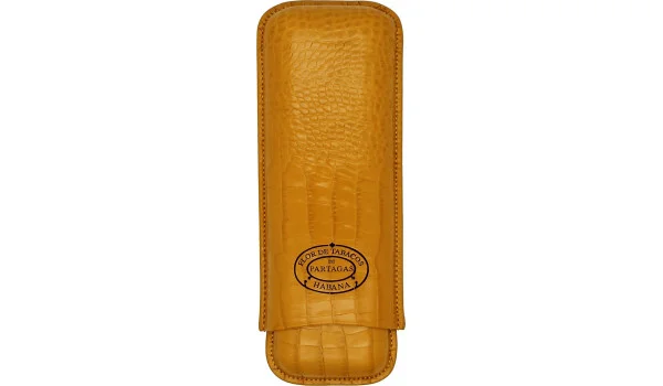 Partagas cigaretui i læder, sennepsfarvet, til 2 cigarer